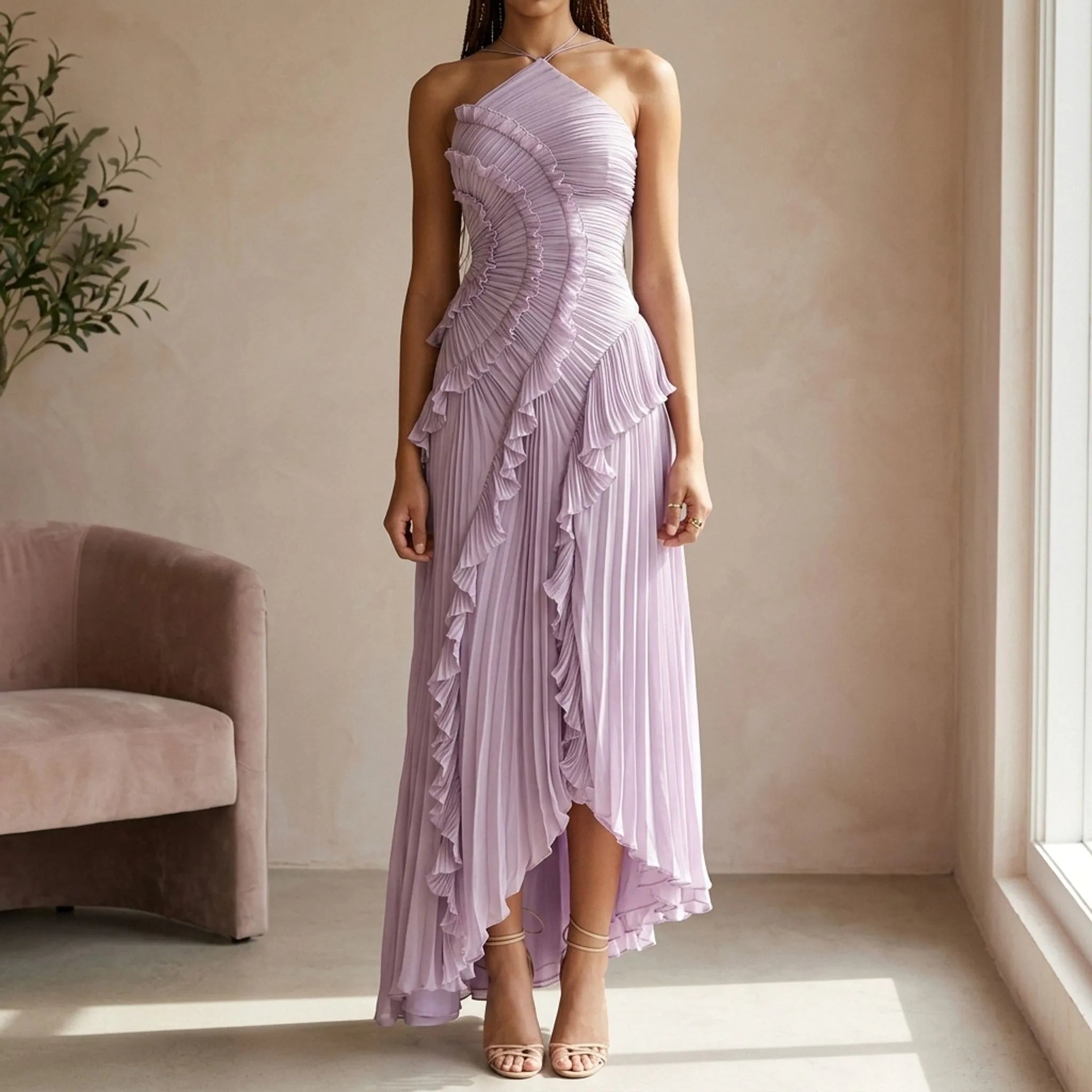 Geplooide Asymmetrische Jurk | Navando 