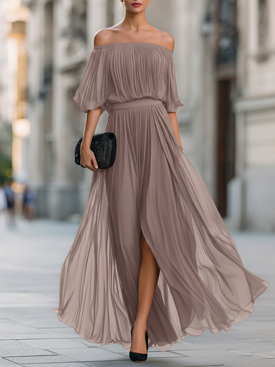 Geplooide Off Shoulder Maxi Jurk | Navando