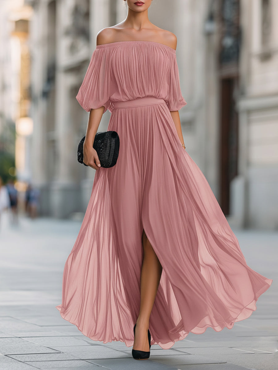 Geplooide Off Shoulder Maxi Jurk | Navando