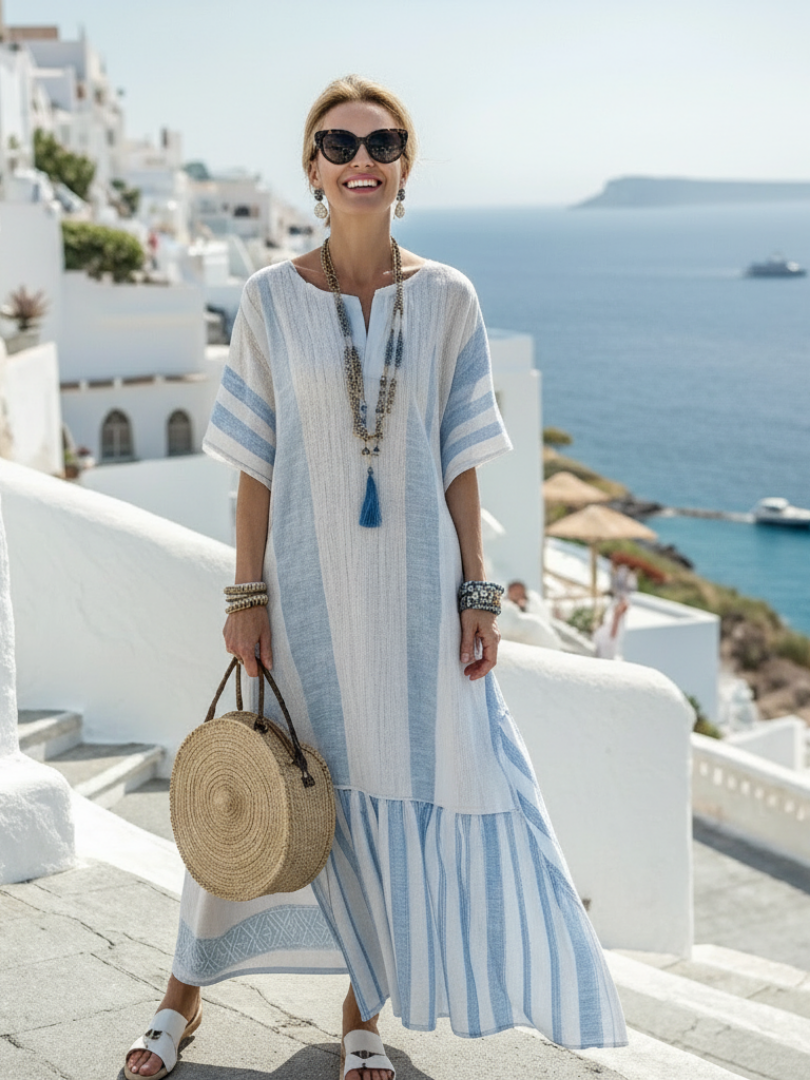 Gestreepte Luchtige Maxi Jurk | Navando 