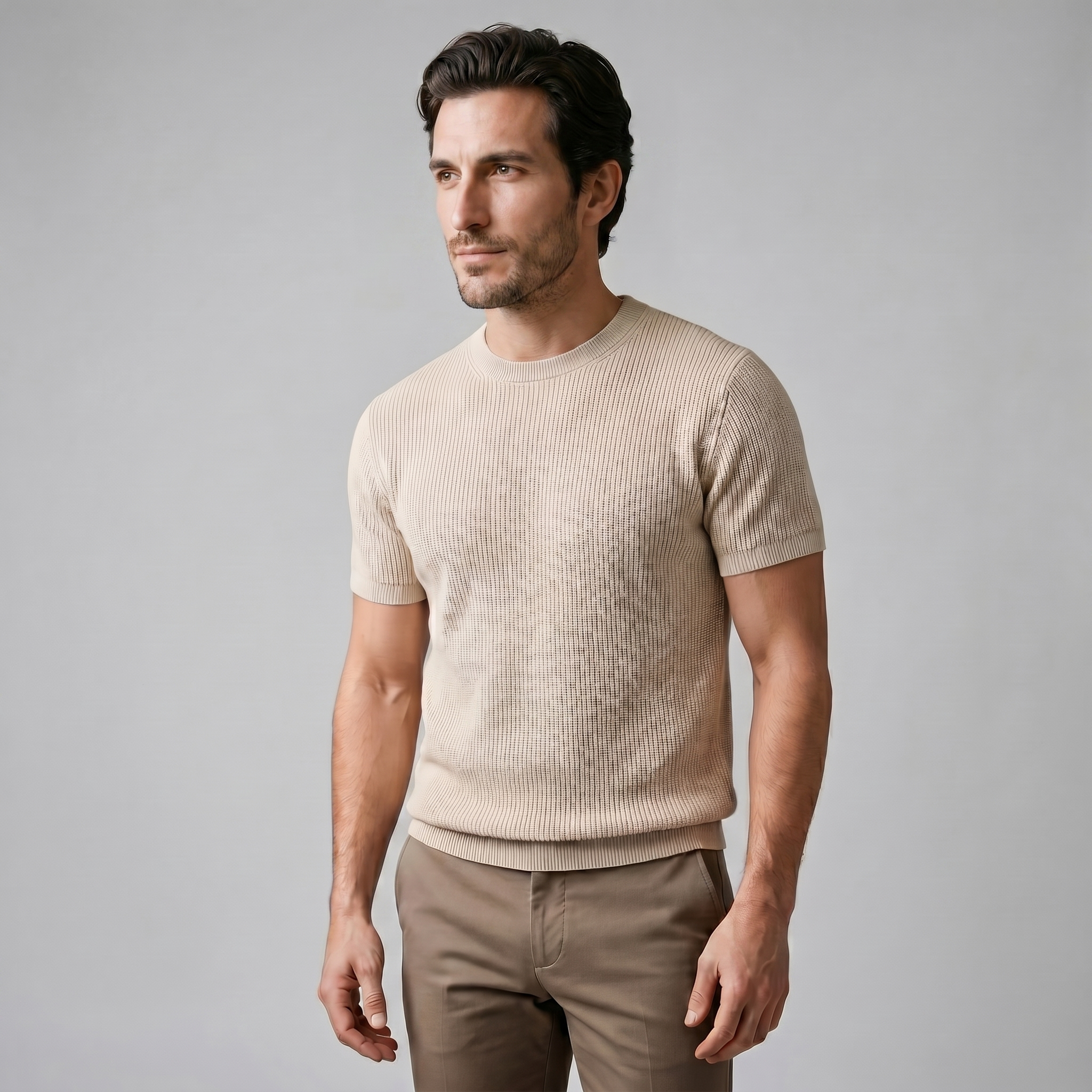 Gestructureerd Gebreid T-Shirt | Navando