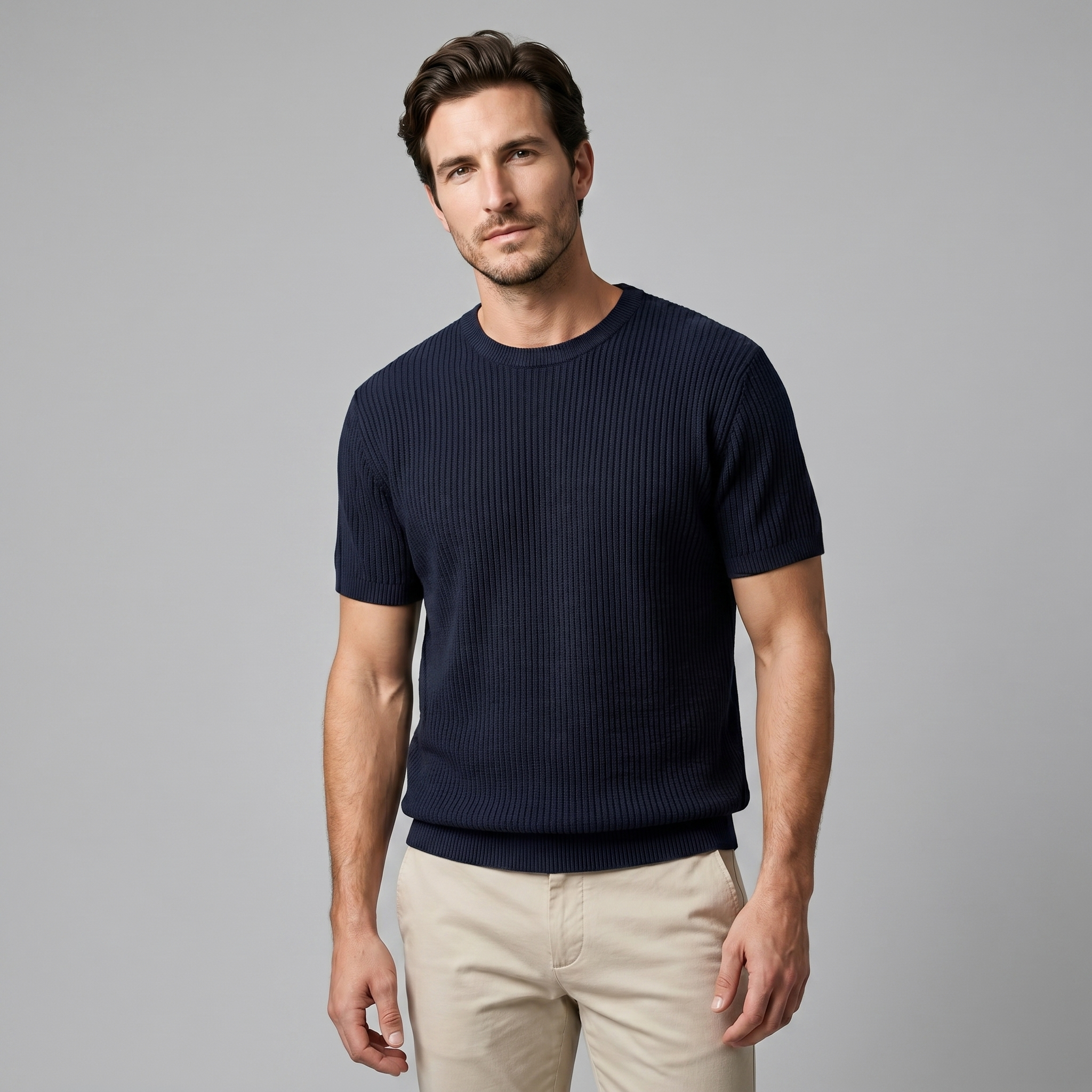 Gestructureerd Gebreid T-Shirt | Navando
