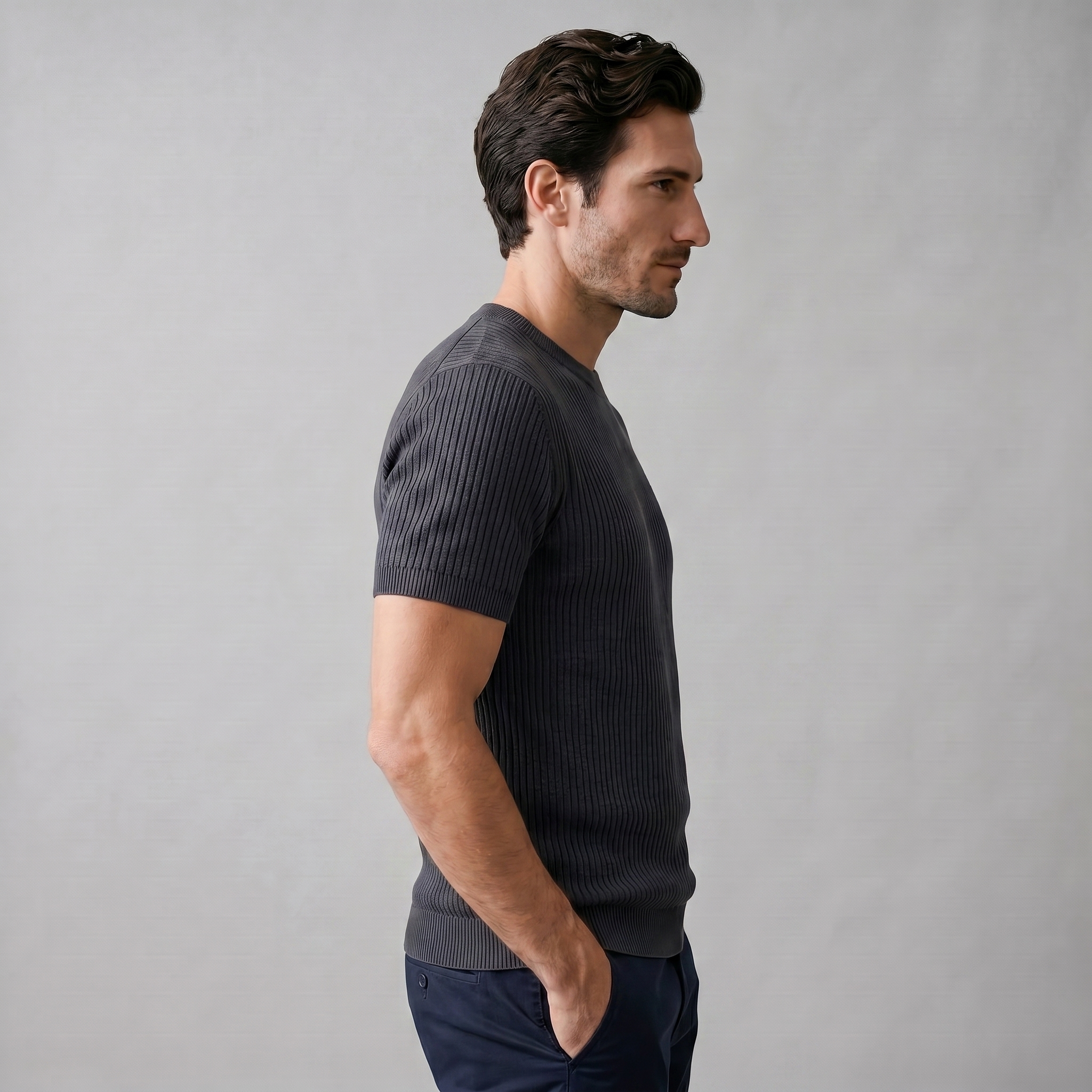 Gestructureerd Gebreid T-Shirt | Navando