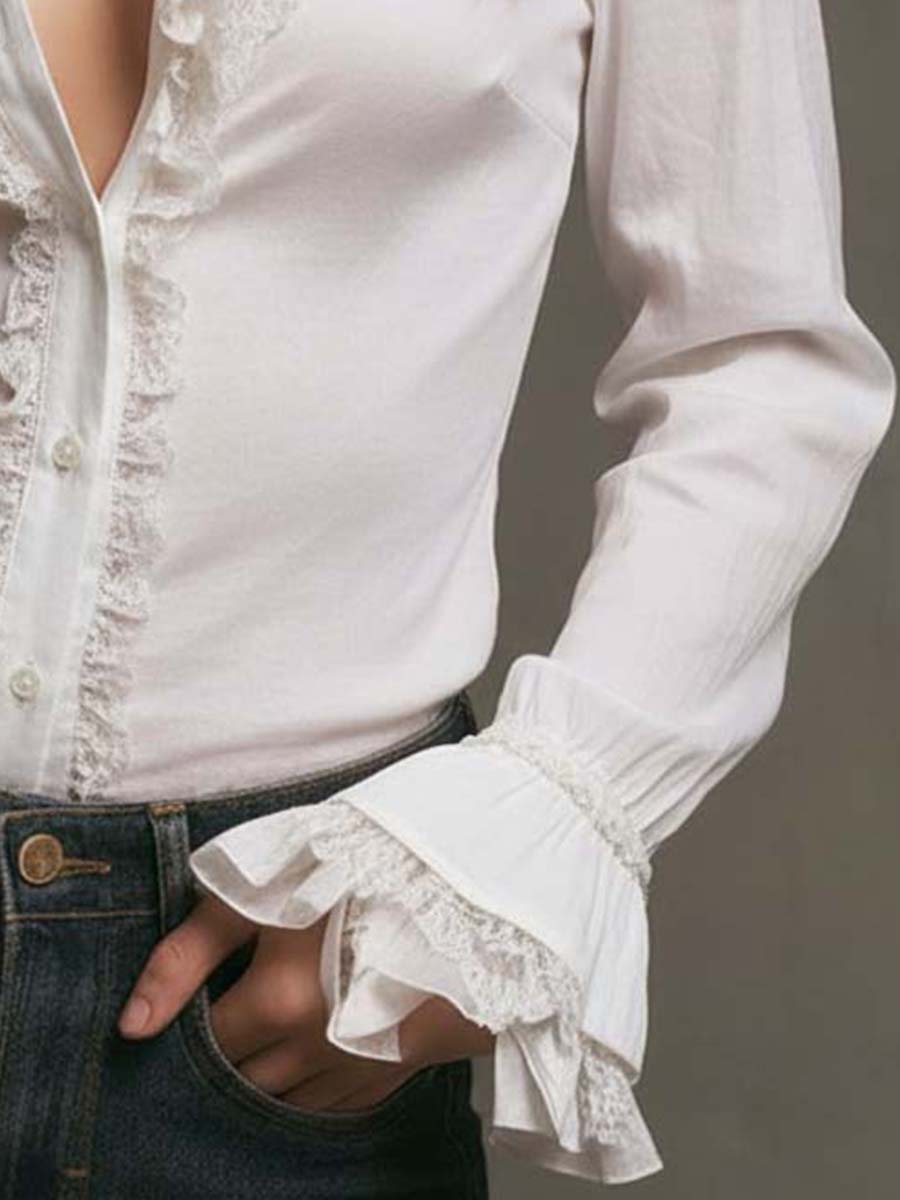 Getailleerde Blouse Met Kanten Biezen En Ruches | Navando