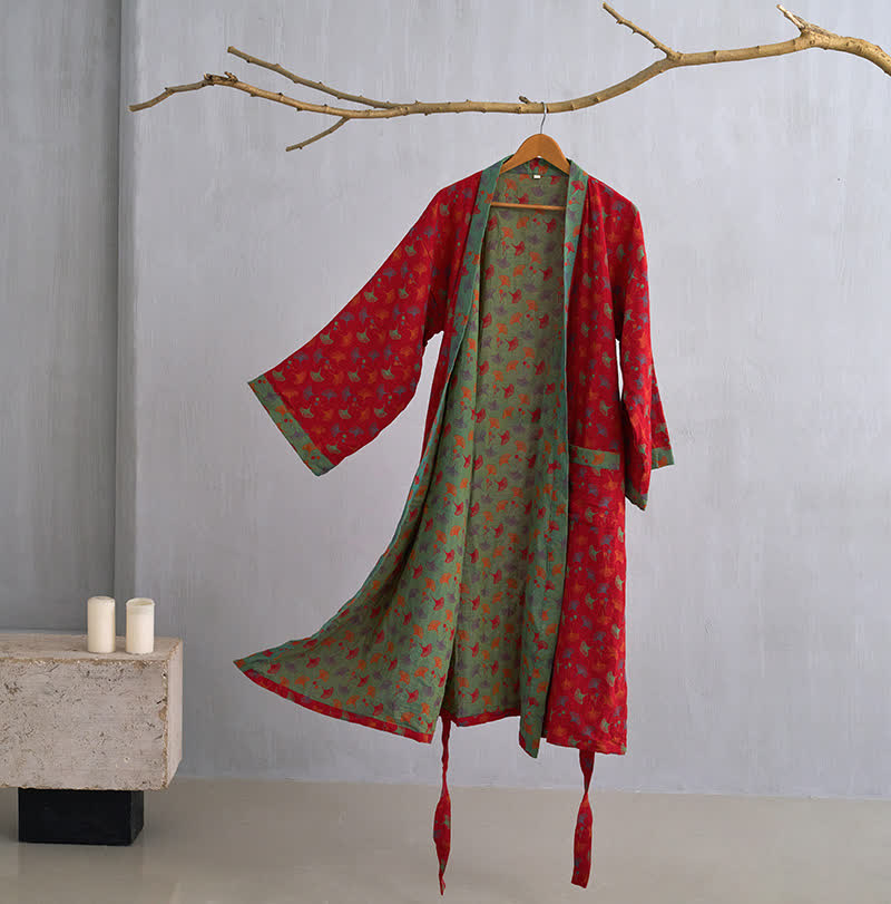 Ginkgo | Tweekleurige katoenen kimono gewaad 0