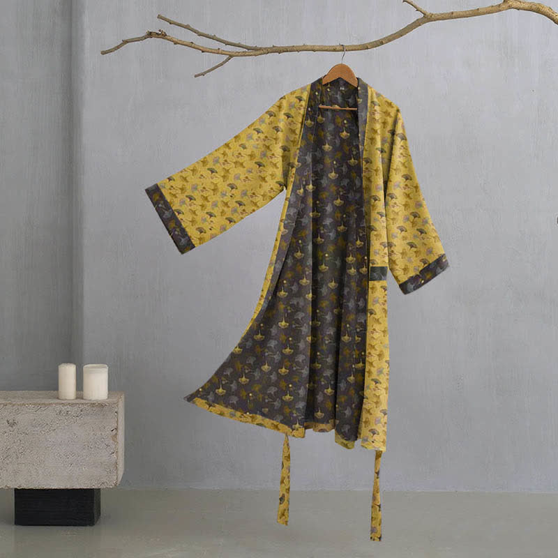 Ginkgo | Tweekleurige katoenen kimono gewaad 10