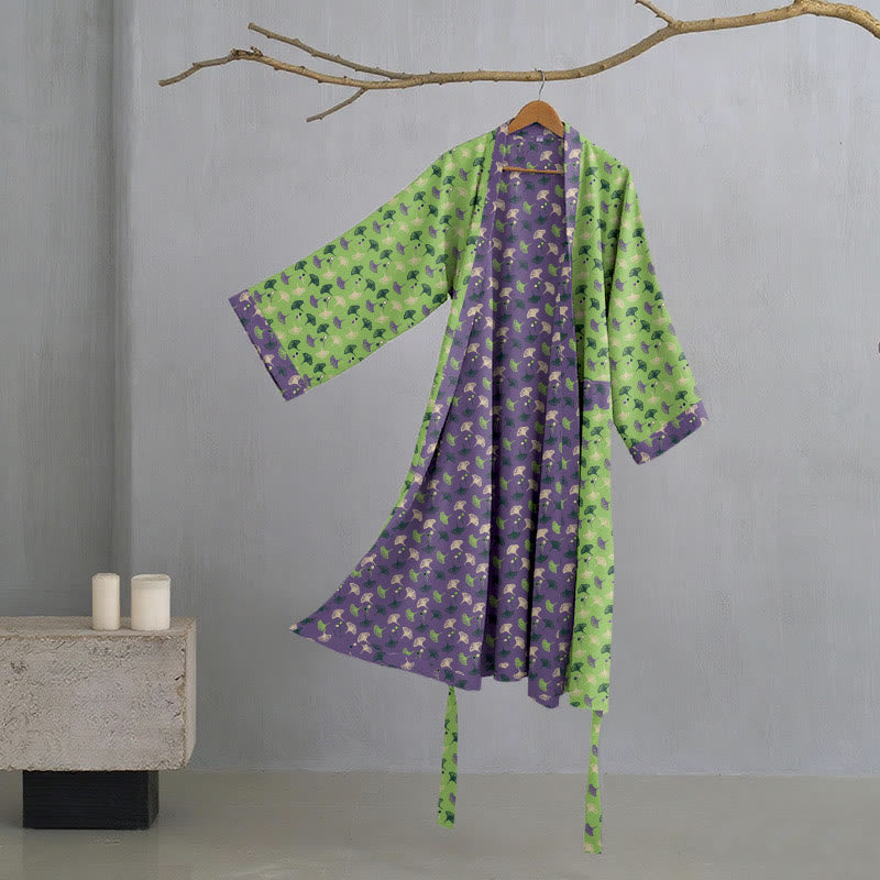 Ginkgo | Tweekleurige katoenen kimono gewaad 13
