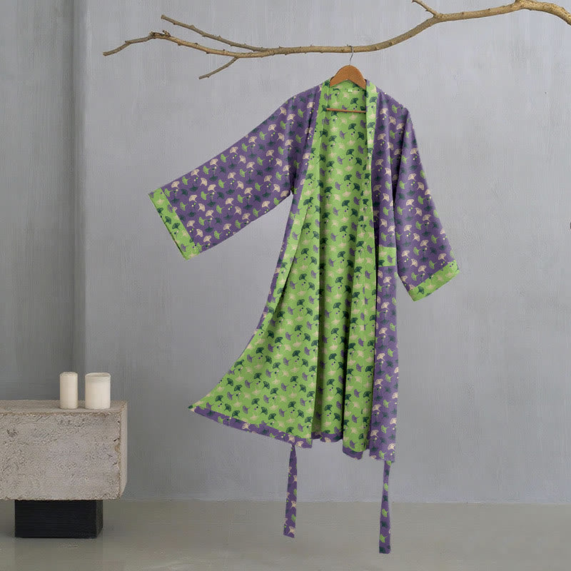 Ginkgo | Tweekleurige katoenen kimono gewaad 15