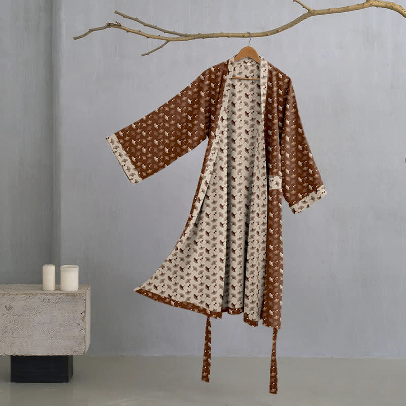 Ginkgo | Tweekleurige katoenen kimono gewaad 16