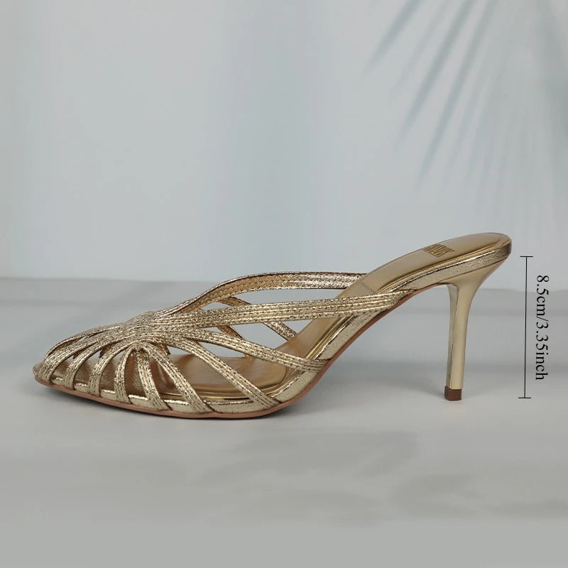 Gouden Stiletto Mule Met Puntneus | Navando 