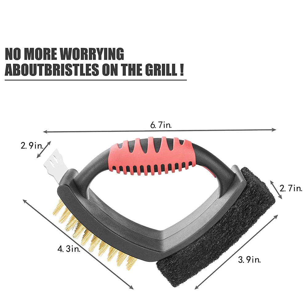 Grillborstel | 3-in-1 met messing haren en schraper 2