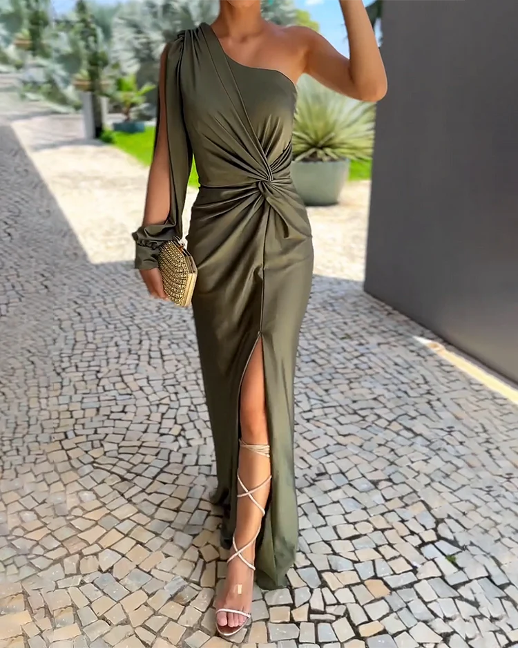 Groene One-Shoulder Maxi-Jurk | Navando 