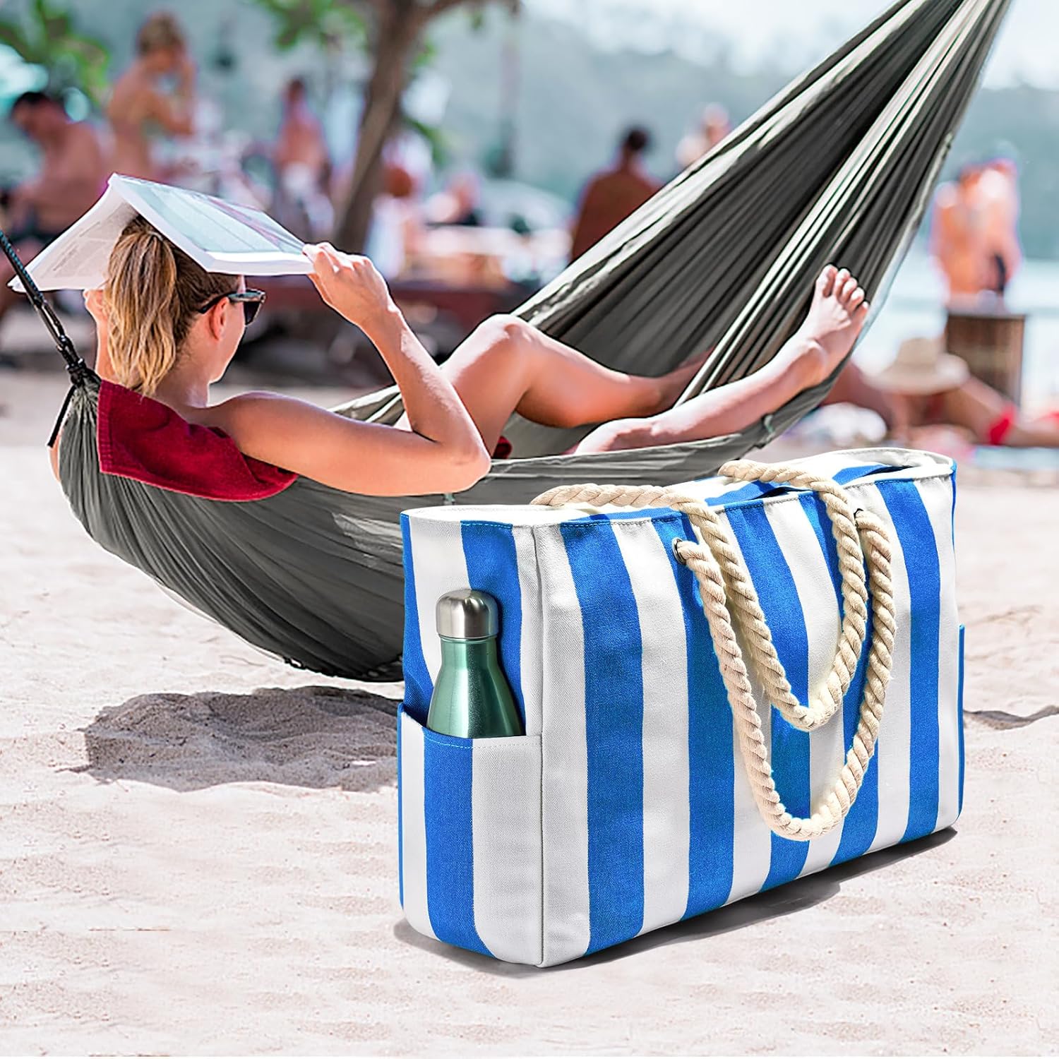Grote Gestreepte Strandtas Met Rits | Navando 