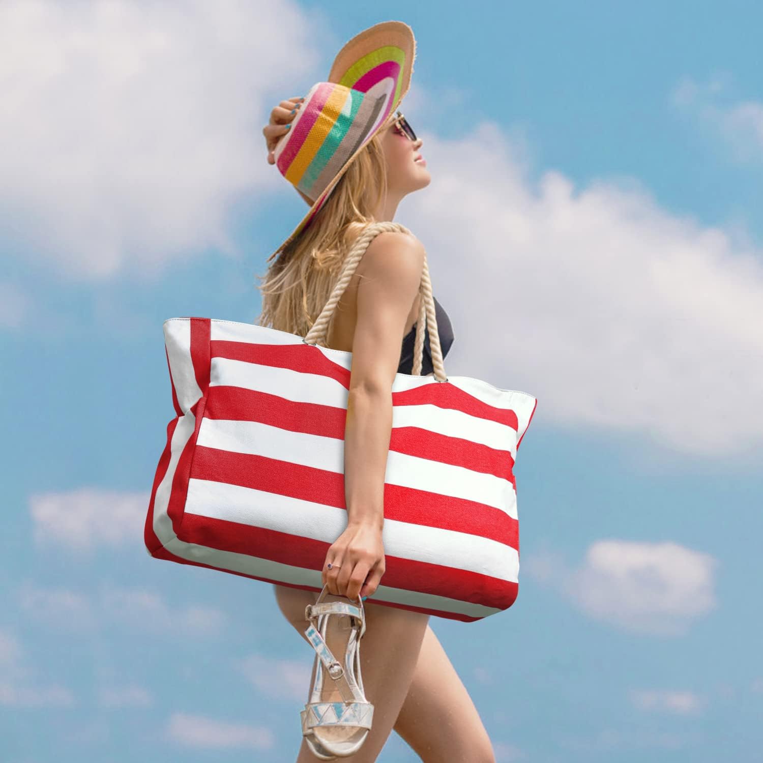 Grote Gestreepte Strandtas Met Rits | Navando 