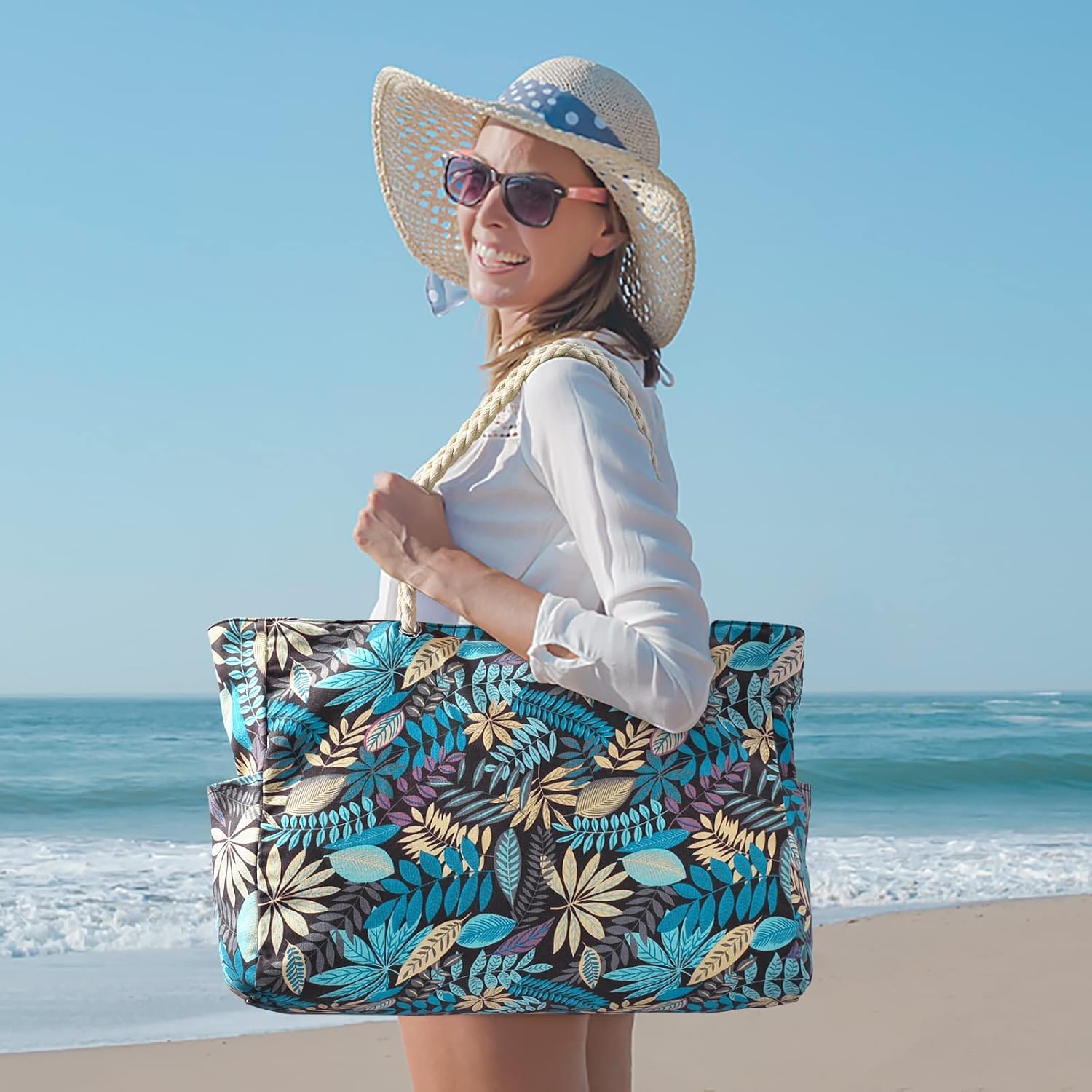 Grote Gestreepte Strandtas Met Rits | Navando 