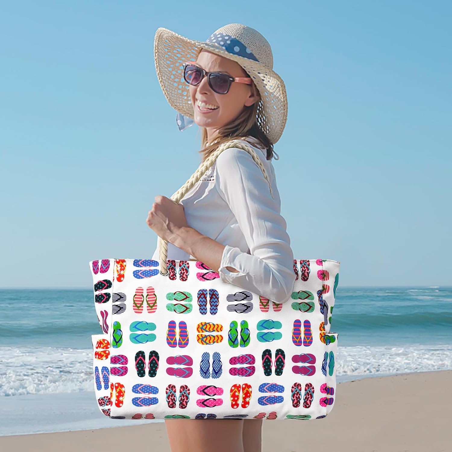 Grote Gestreepte Strandtas Met Rits | Navando 