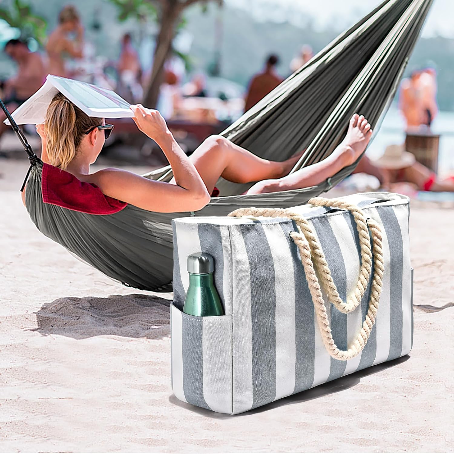 Grote Gestreepte Strandtas Met Rits | Navando 