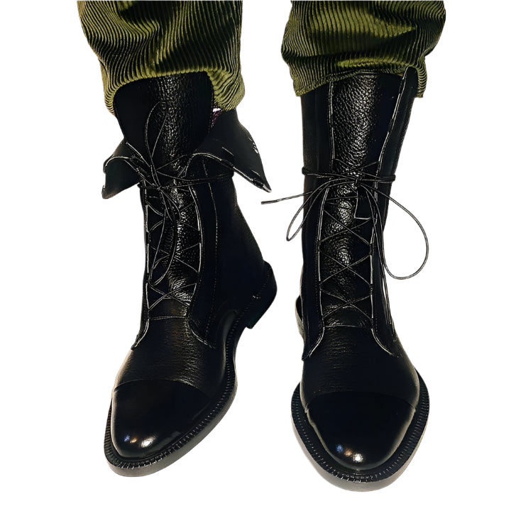 Elegante leren laarzen met veterhak en kniehoge hak voor dames