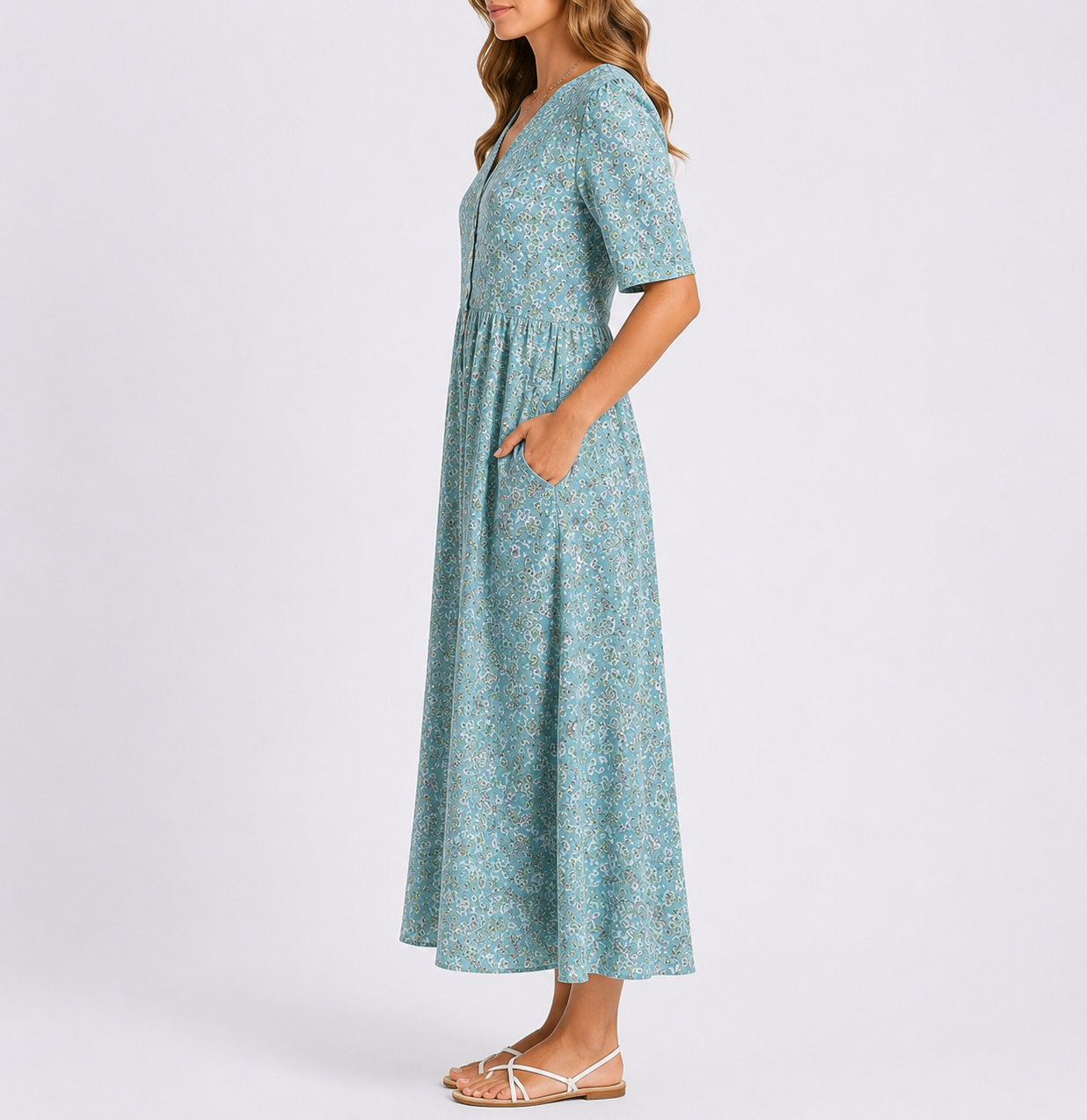 Halflange Jurk Met Bloemenprint | Navando 