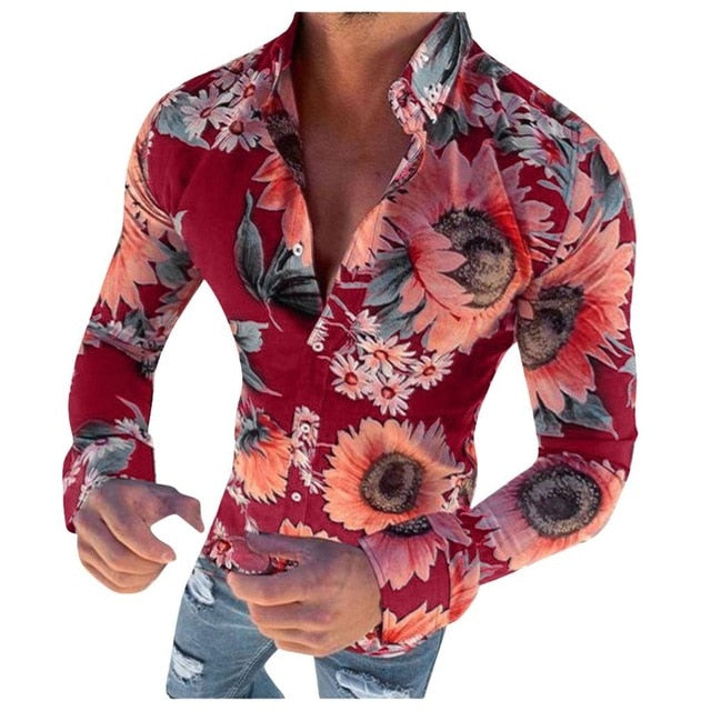 Hawaiiaans | Bloemenpatroon overhemd met lange mouwen 4