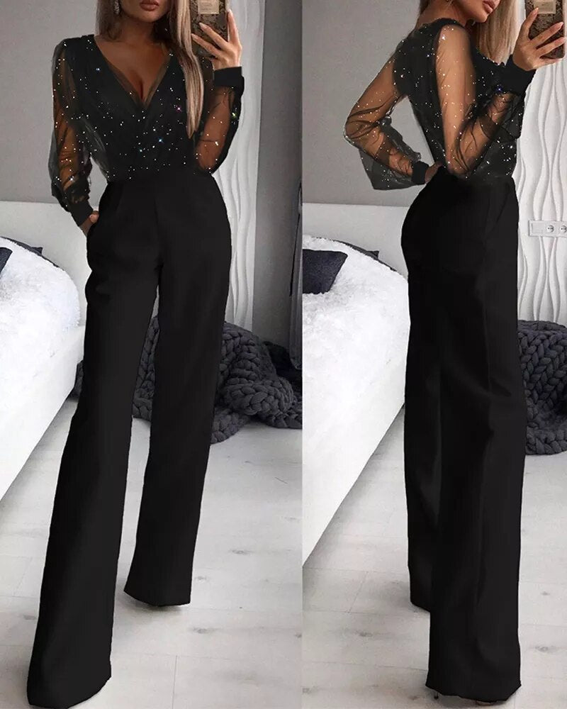 Isabelle – Stijlvol Jumpsuit met Lange Mouwen en V-Hals
