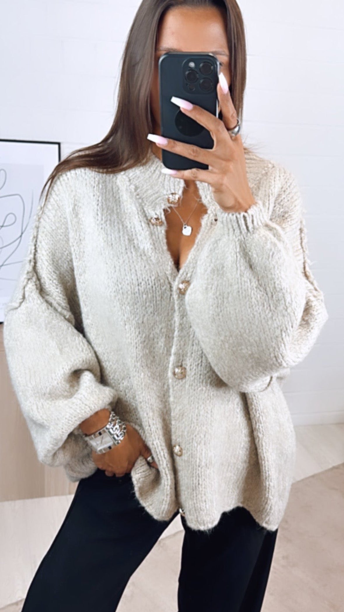 Cecil - Oversized Gebreide Cardigan met Gouden Knopen voor Dames