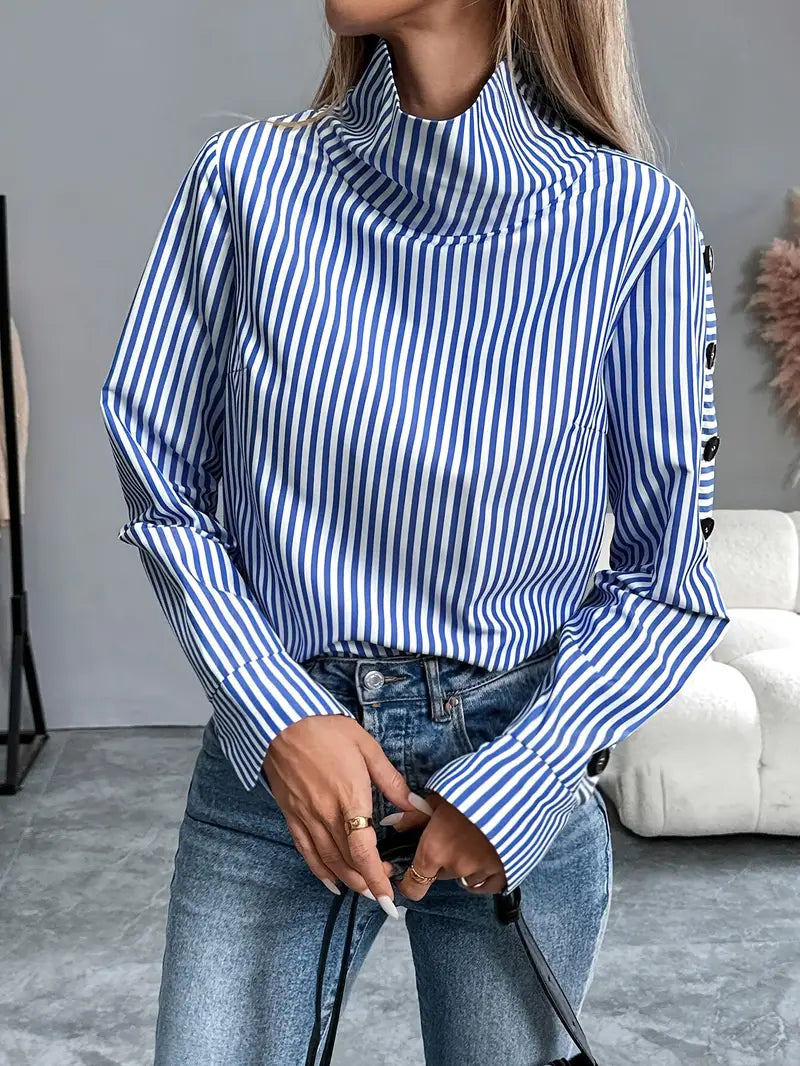 Jada | Gestreepte Blouse Met Opstaande Kraag