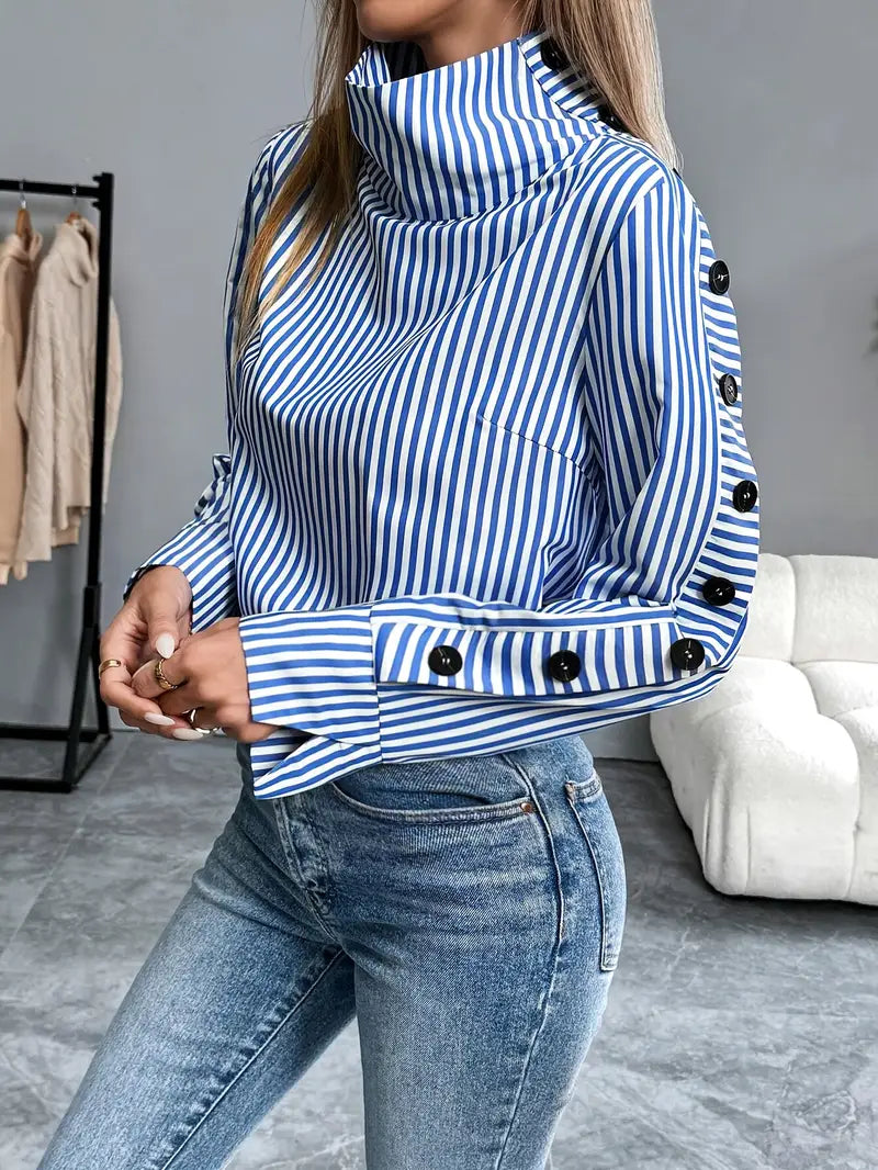 Jada | Gestreepte Blouse Met Opstaande Kraag