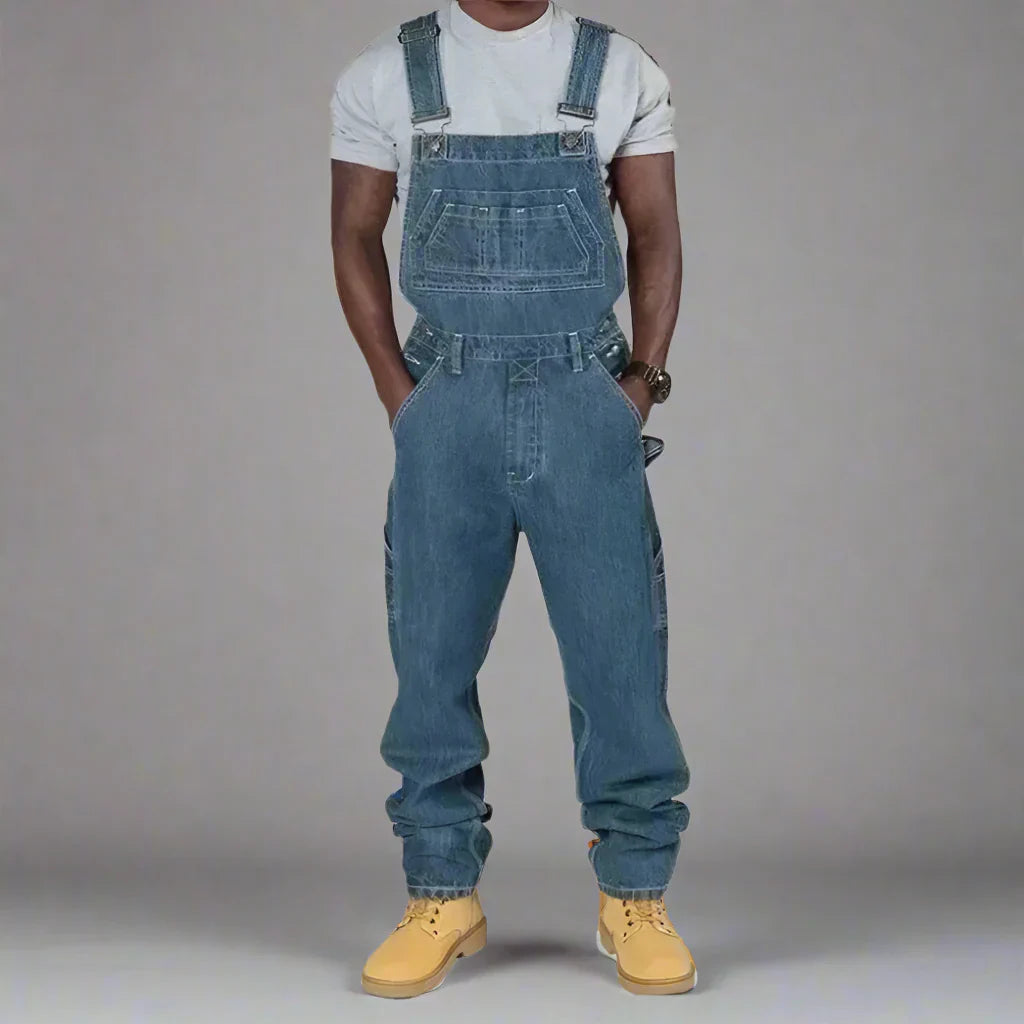 Kelim | Rechte denim overall met splice accenten 3