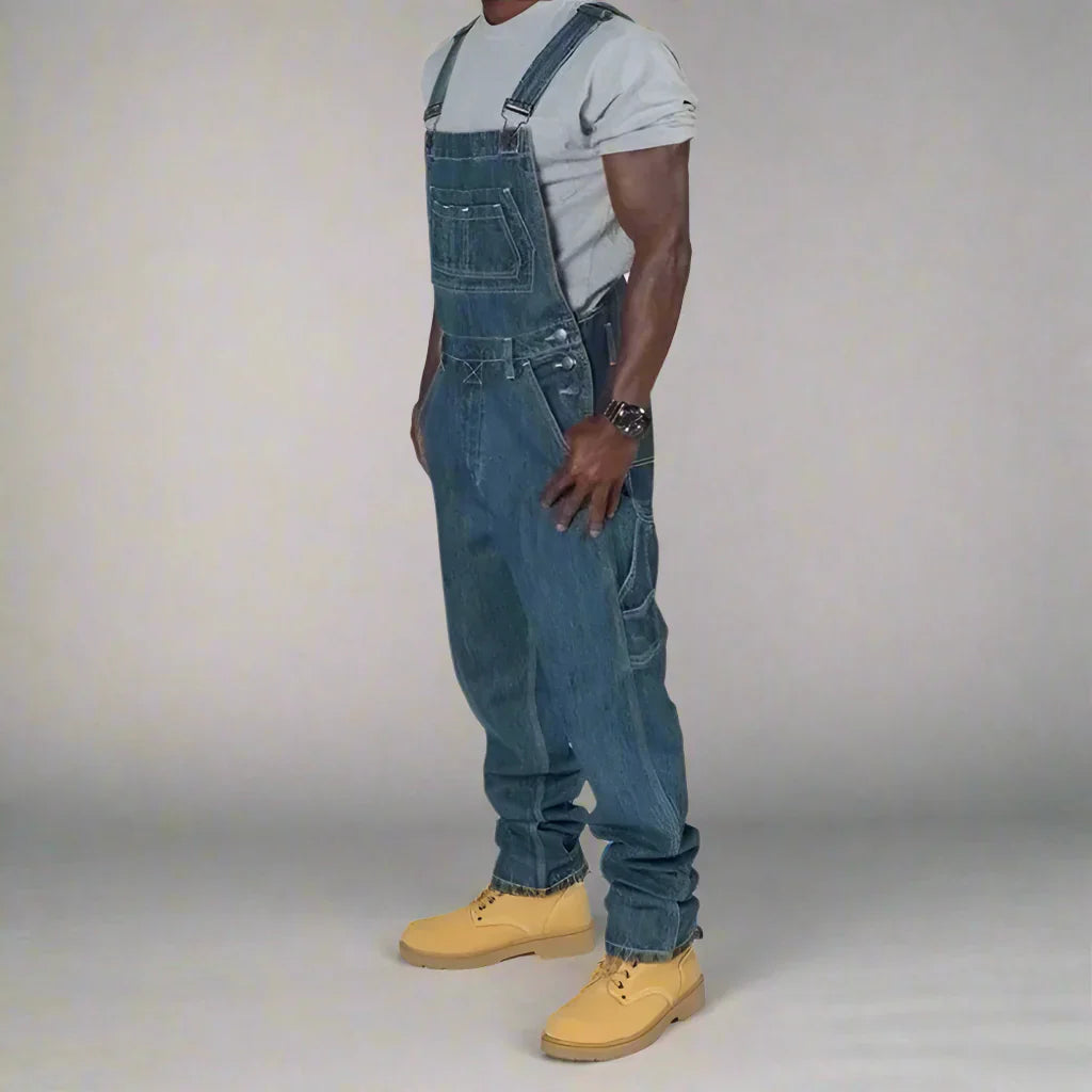 Kelim | Rechte denim overall met splice accenten 4