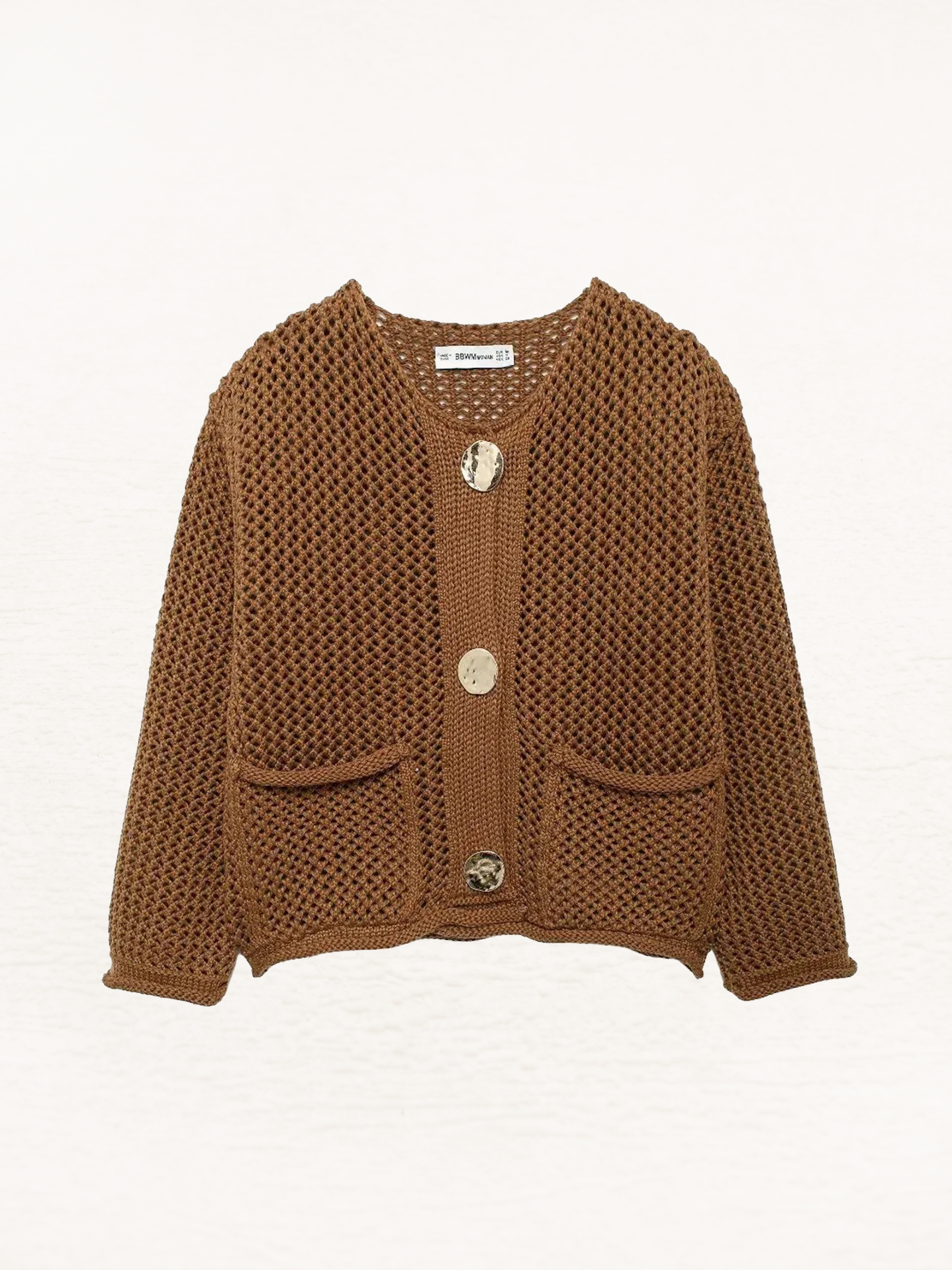 Luna – Stijlvol Grof Gebreid Vest met Metallic Knopen