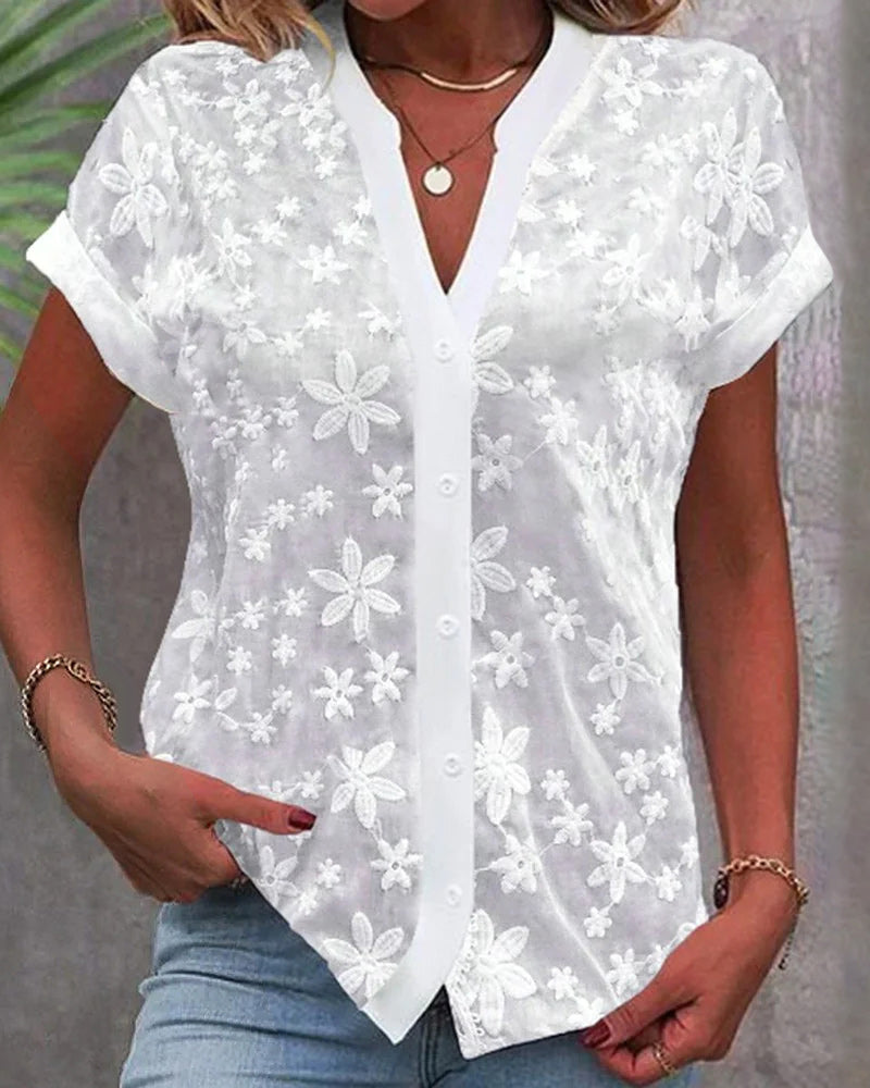 Korte Blouse Met Bloemenborduursel | Navando 