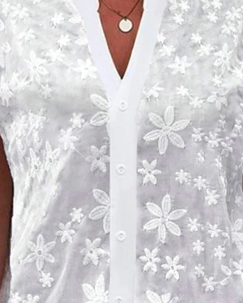Korte Blouse Met Bloemenborduursel | Navando 