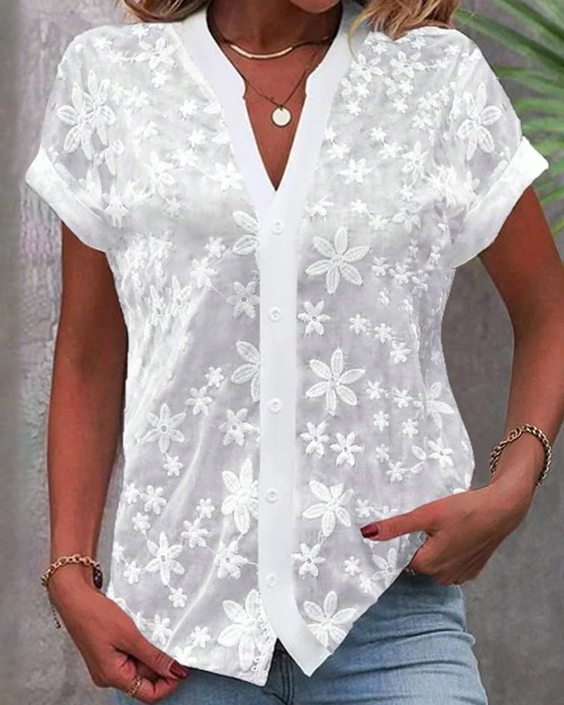 Korte Blouse Met Bloemenborduursel | Navando 