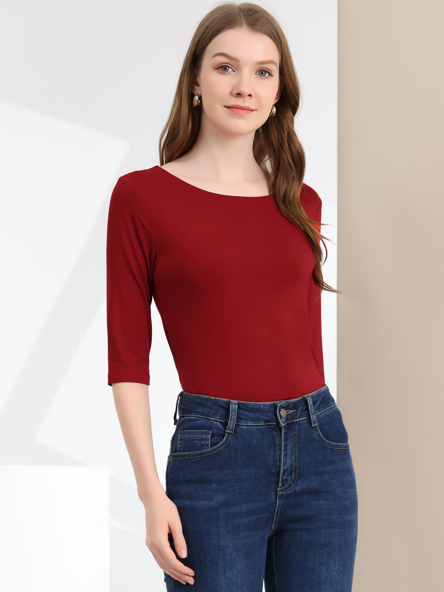 Shirt_Dames_Ronde_Hals_Basic_Driekwart_Mouwen_Victoria_Mae_Nederland_Belgie