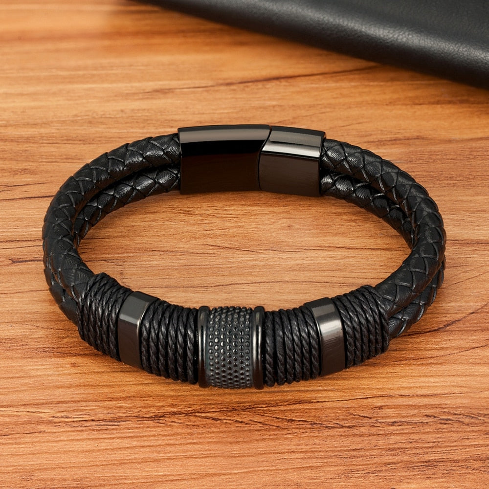 Lina | Geweven leren armband met roestvrijstalen accenten 6