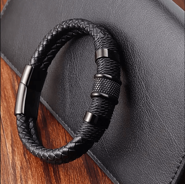Lina | Geweven leren armband met roestvrijstalen accenten 8