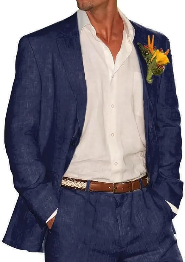 Linnen heren pak | Lichtgewicht, ademend, getailleerde blazer met bijpassende broek 13