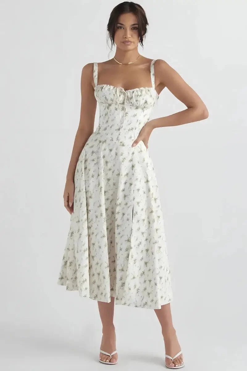 Linsay | Bustier bloemenprint zomerjurk van stretchkatoen 0