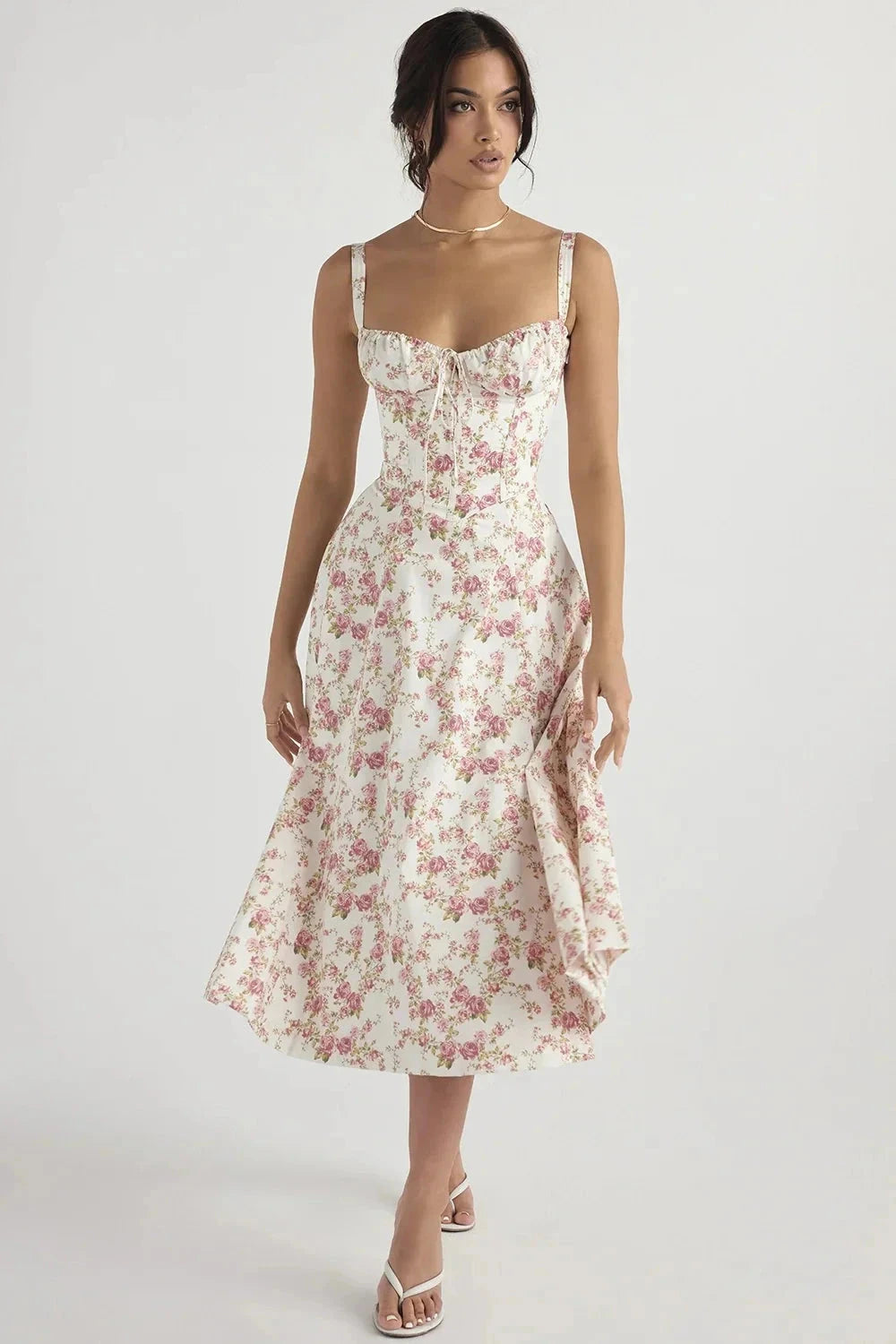 Linsay | Bustier bloemenprint zomerjurk van stretchkatoen 11