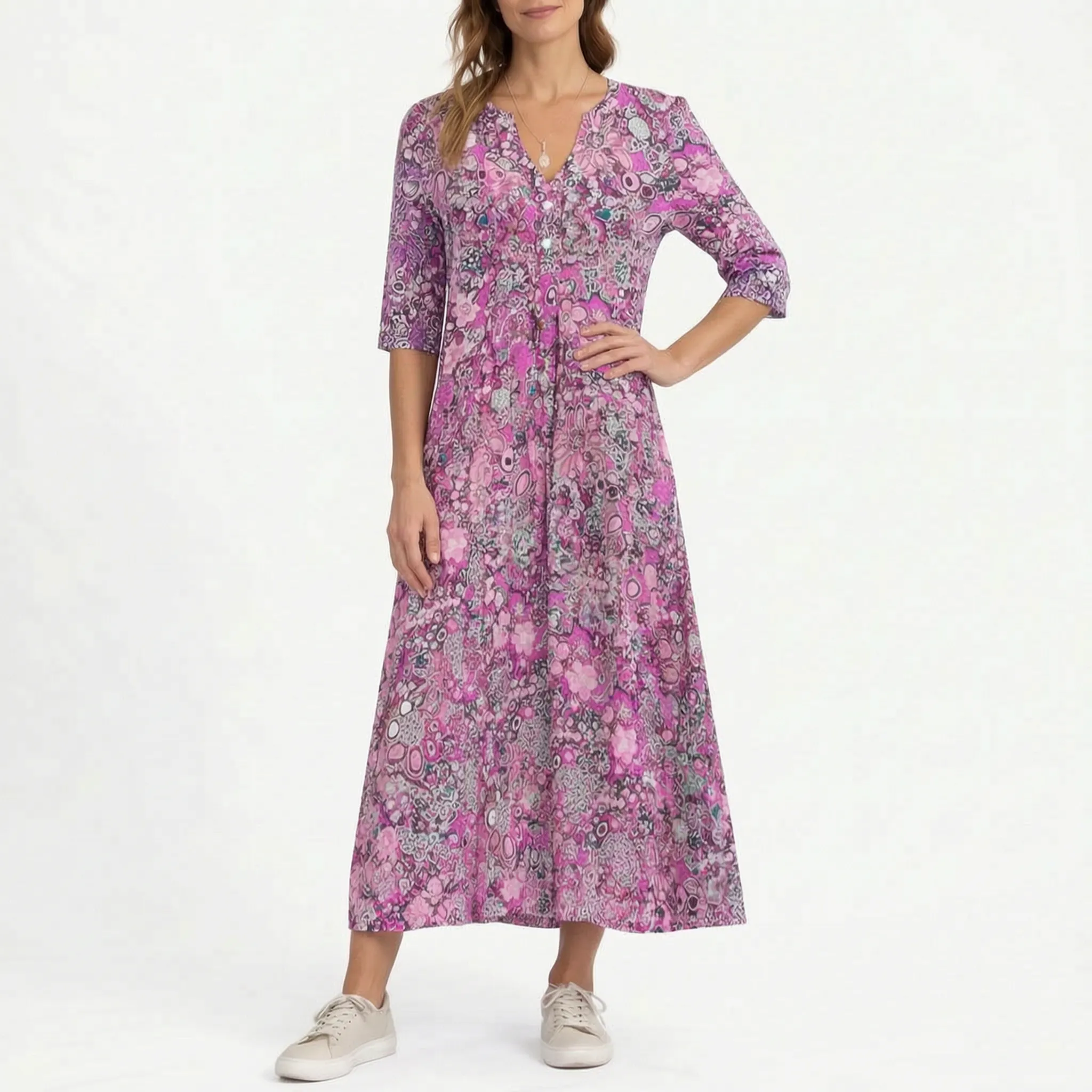Losvallende Midi-Jurk Met Bloemenprint | Navando 