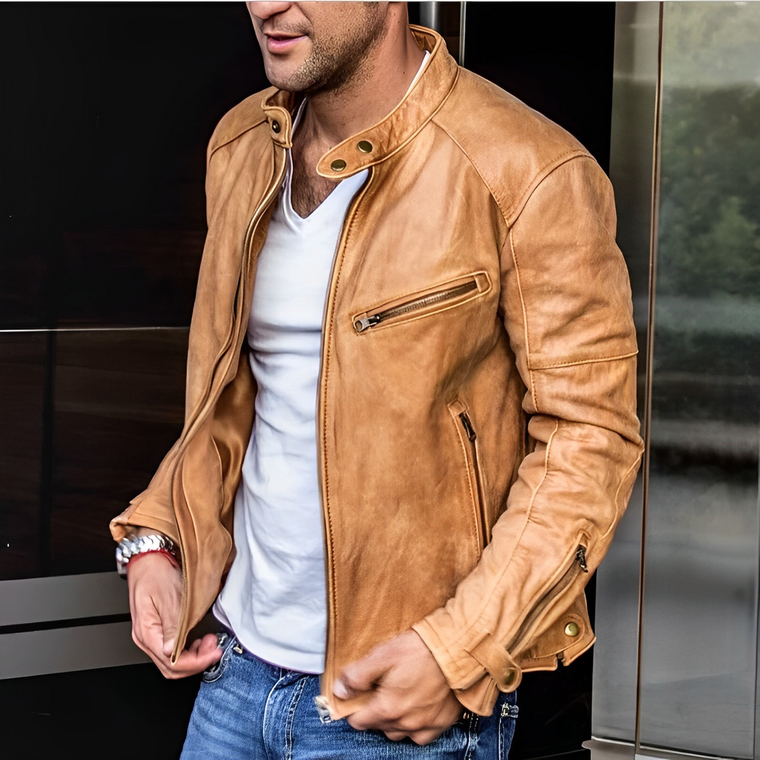 Veste longue en cuir de luxe déperlante pour hommes – vêtement d’extérieur classique