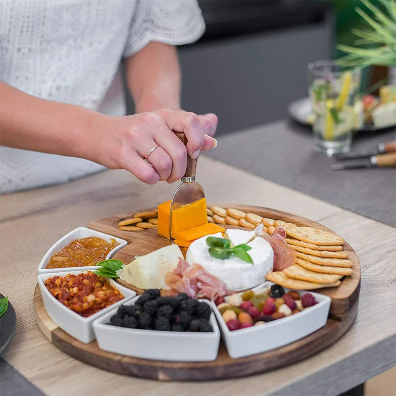 LuxeServe | Acaciahouten kaasplank set met messen en kommen 2