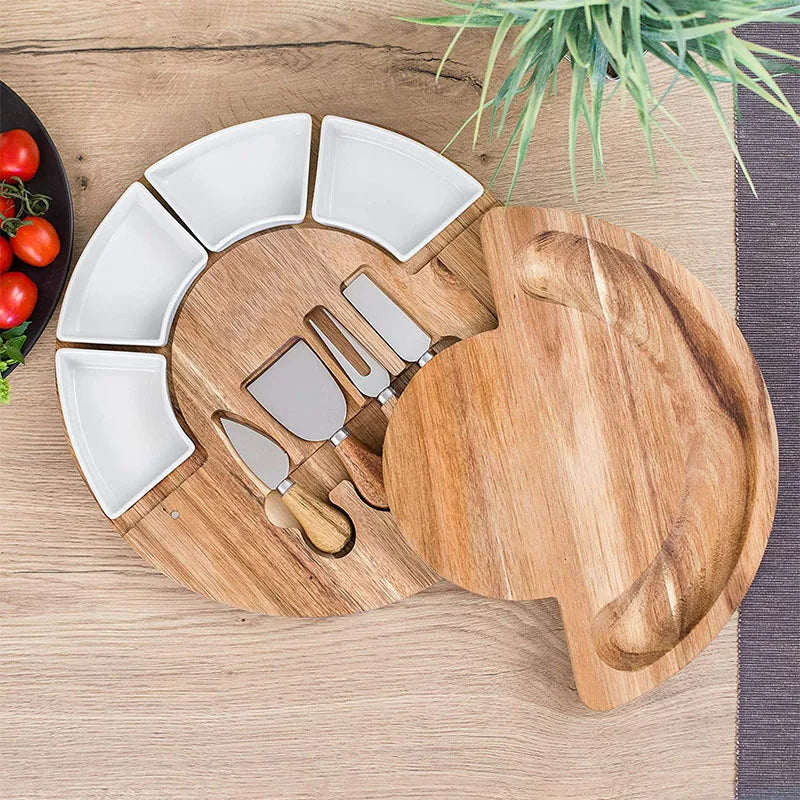 LuxeServe | Acaciahouten kaasplank set met messen en kommen 3
