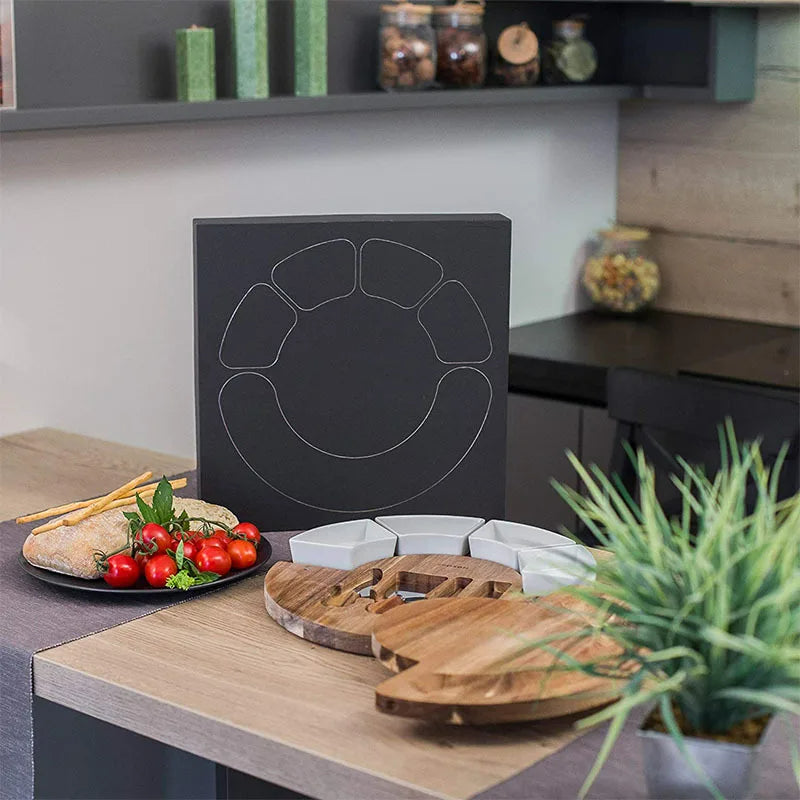 LuxeServe | Acaciahouten kaasplank set met messen en kommen 4