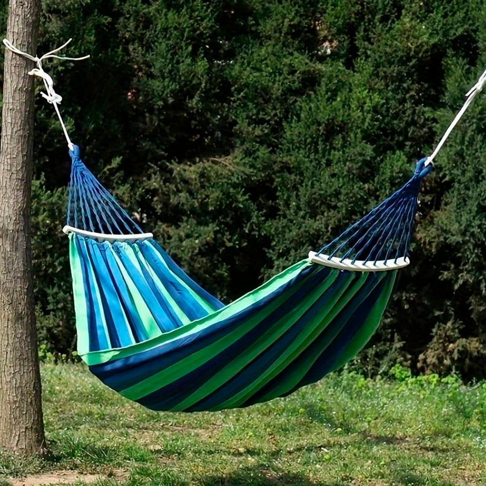 Luxe | Blauw gestreepte hangmat 2 persoons 0