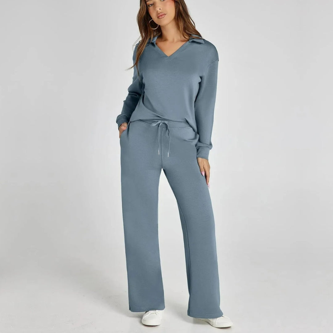 Luxe loungewear set | V-hals top en wijde broek 0