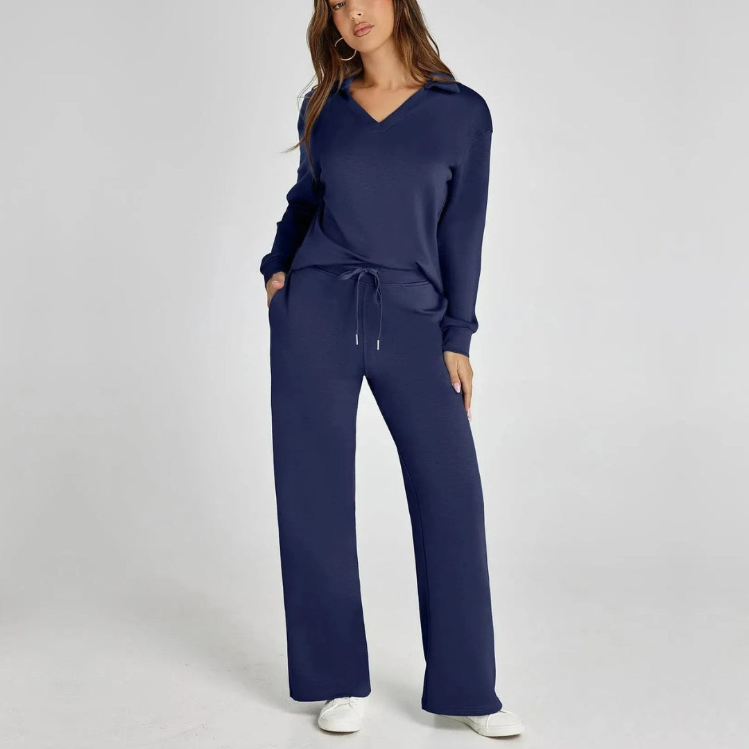 Luxe loungewear set | V-hals top en wijde broek 9
