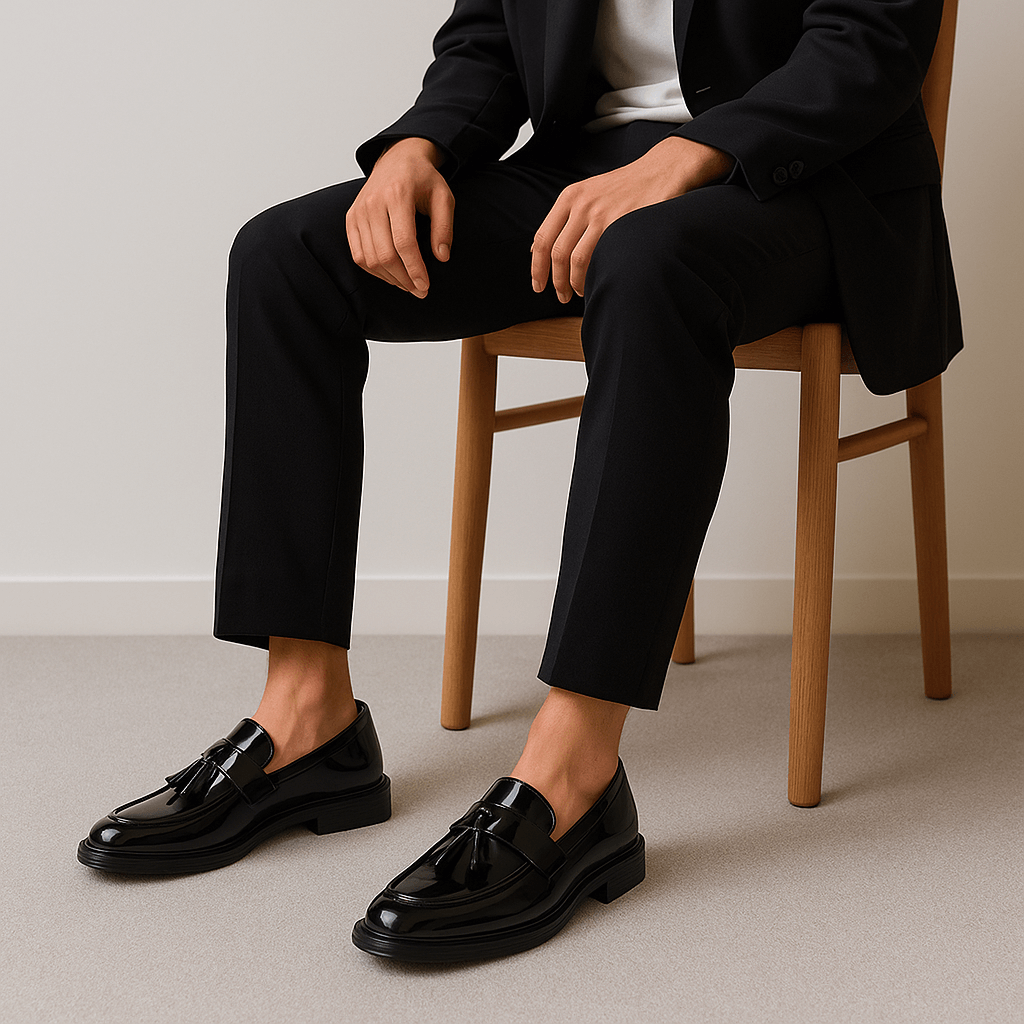 LuxeoutFit | Gepolijste zwarte loafers met kwastjes 2