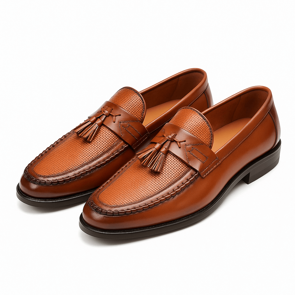 LuxeoutFit | Geweven tassel loafers met leren rand 3